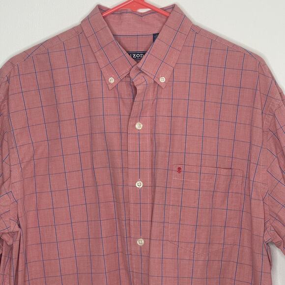 Izod shirt men's size large button down up red blue stripe striped plaid classic - Picture 4 of 12